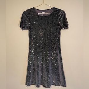 Reformation Black/Green Mini Sparkle Tee Dress